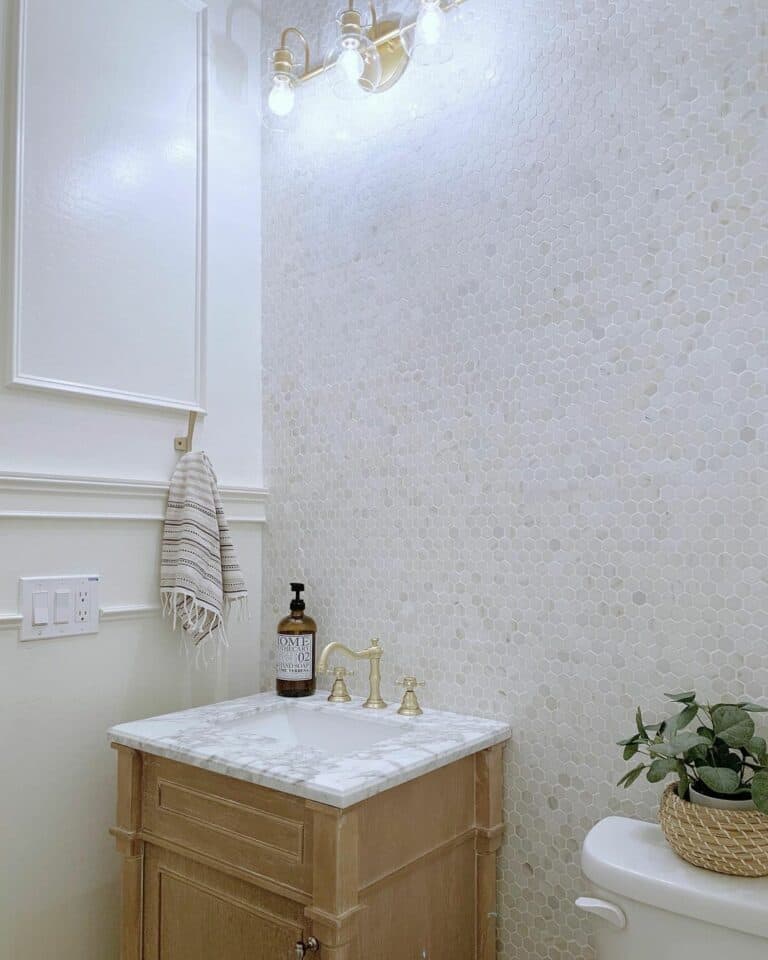 White and Gray Powder Room Penny Tile
