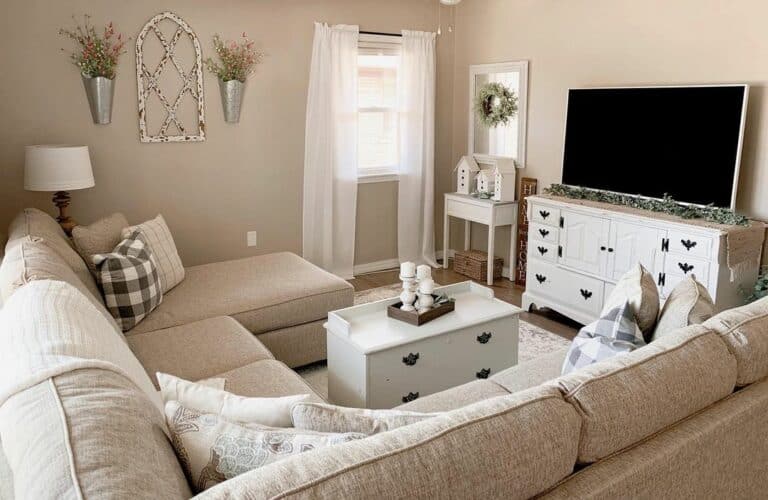 White and Warm Tan Living Room