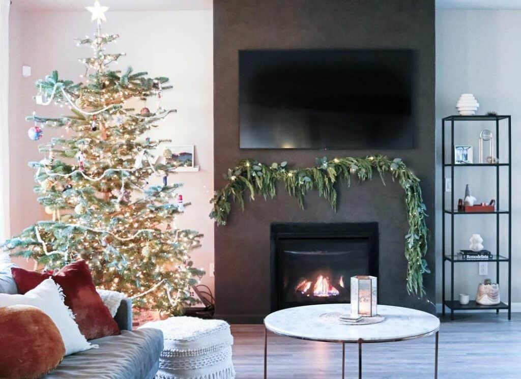 Winter Touches for TV Wall and Fireplace Mantel