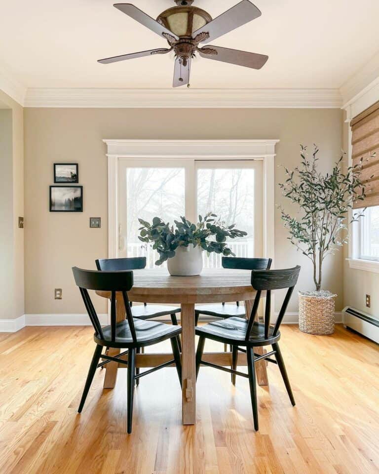 Wood Farmhouse Dining Table With Black Chairs