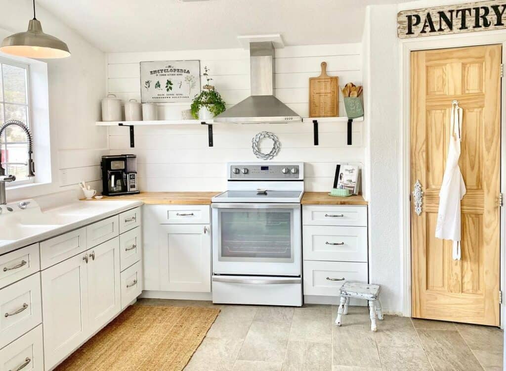 Wood and White Corner Kitchen