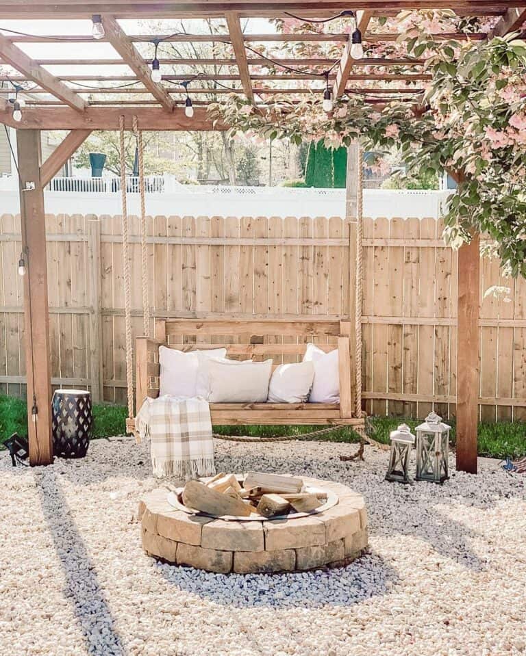 Wooden Gazebo With Wood Porch Swing