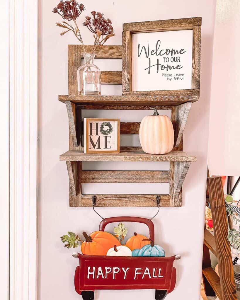 Wooden Shelf With Wood Frame Entryway Signs