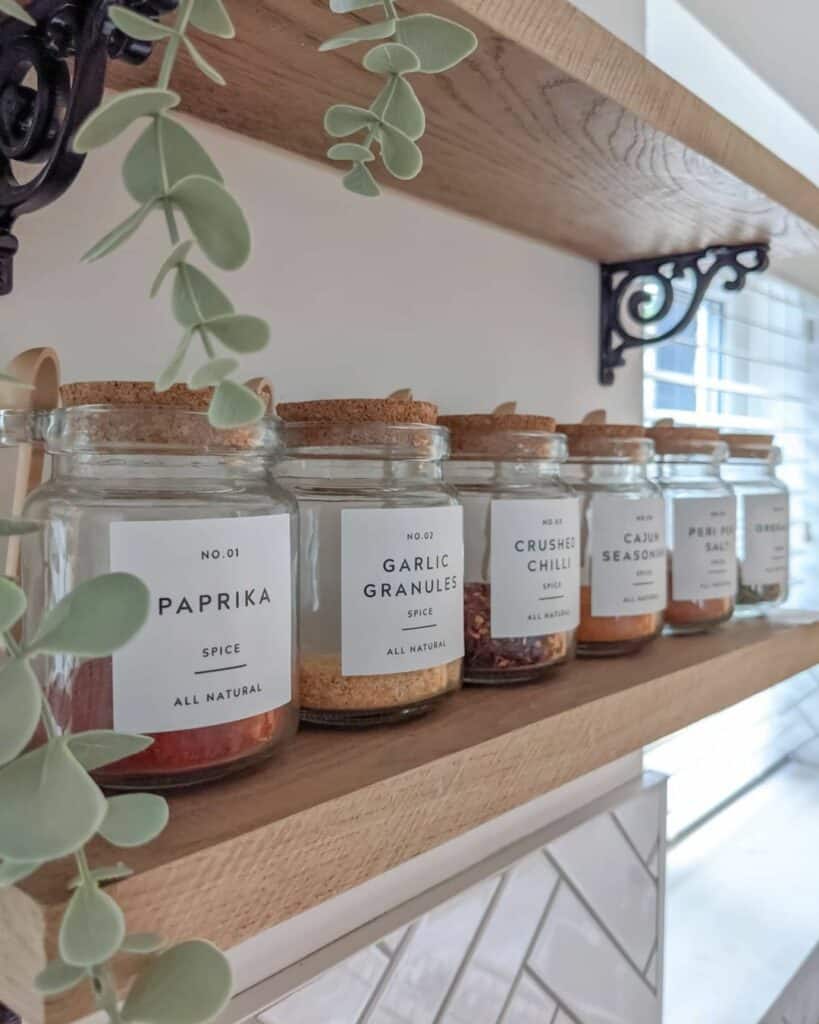 Wooden Spice Shelves With Labels