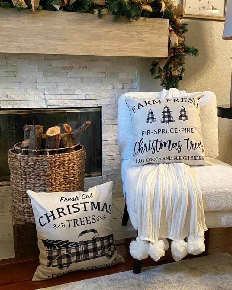 Woven Rattan Firewood Holder for a Holiday Farmhouse