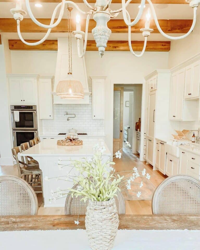 All White Kitchen Ideas With Wood Beams