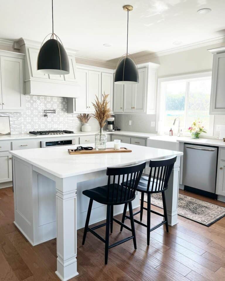All White Kitchen With Black Accents