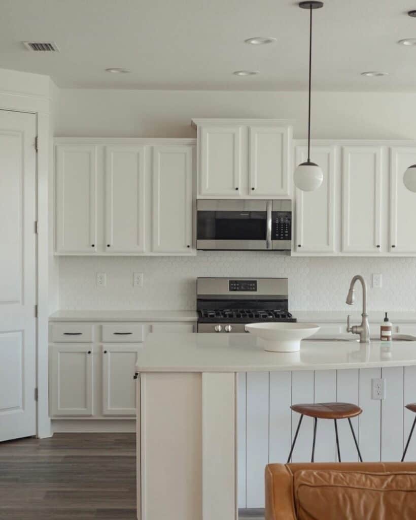 All-white Kitchen With Hexagon Tile Backsplash