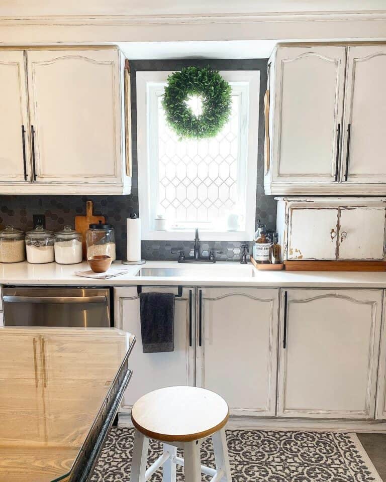 Antique Farmhouse Kitchen With Rustic Cabinets