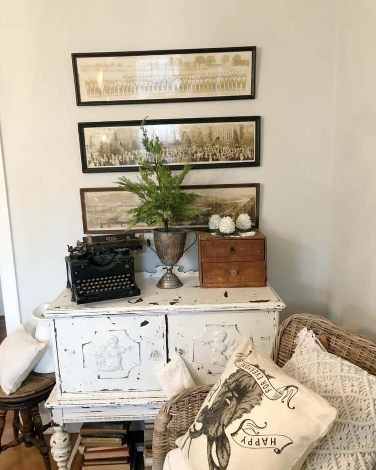 Antique Typewriter and Framed Photos