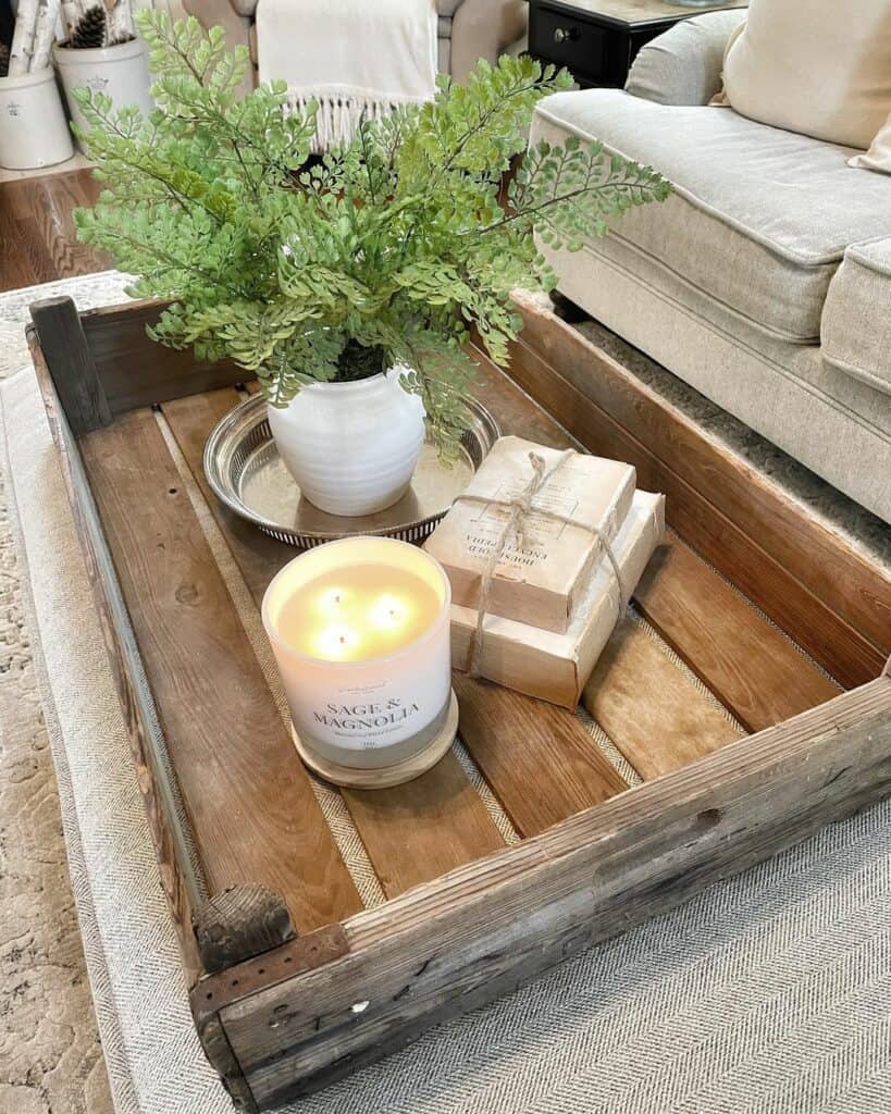 Antique Wood Tray With Farmhouse Décor