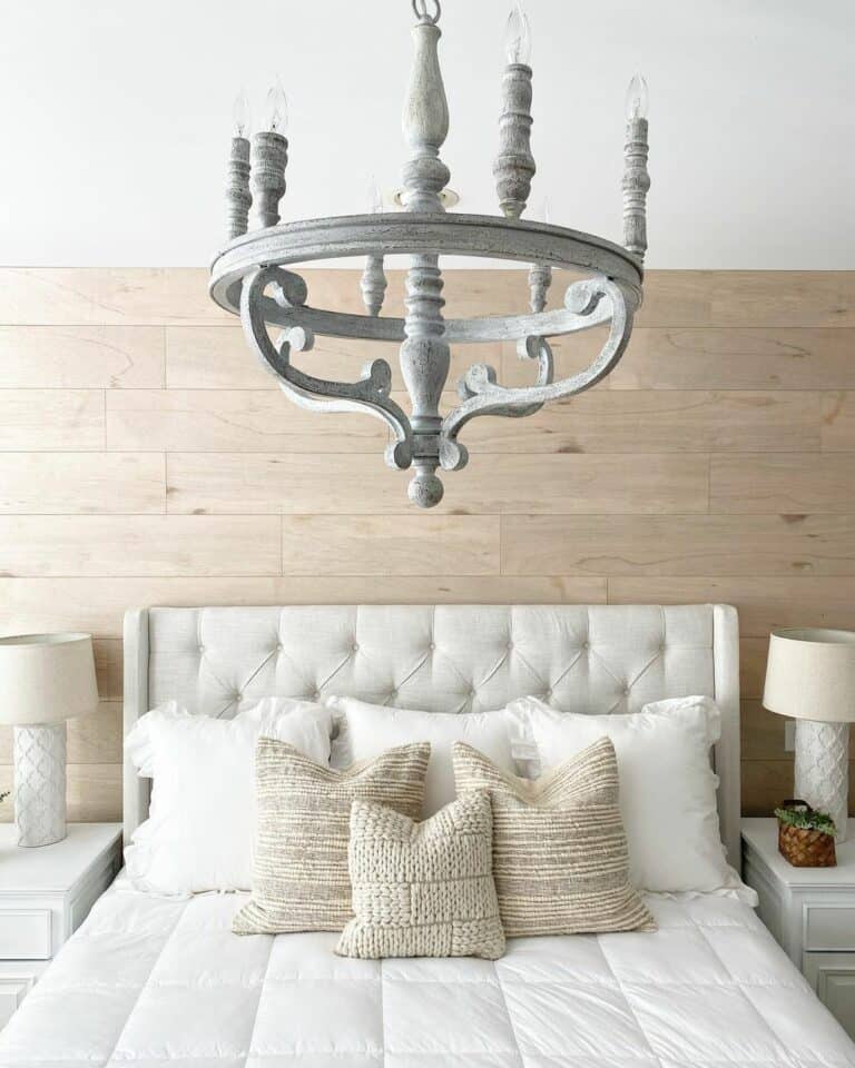 Ashy Wide Paneled Wooden Bedroom Accent Wall