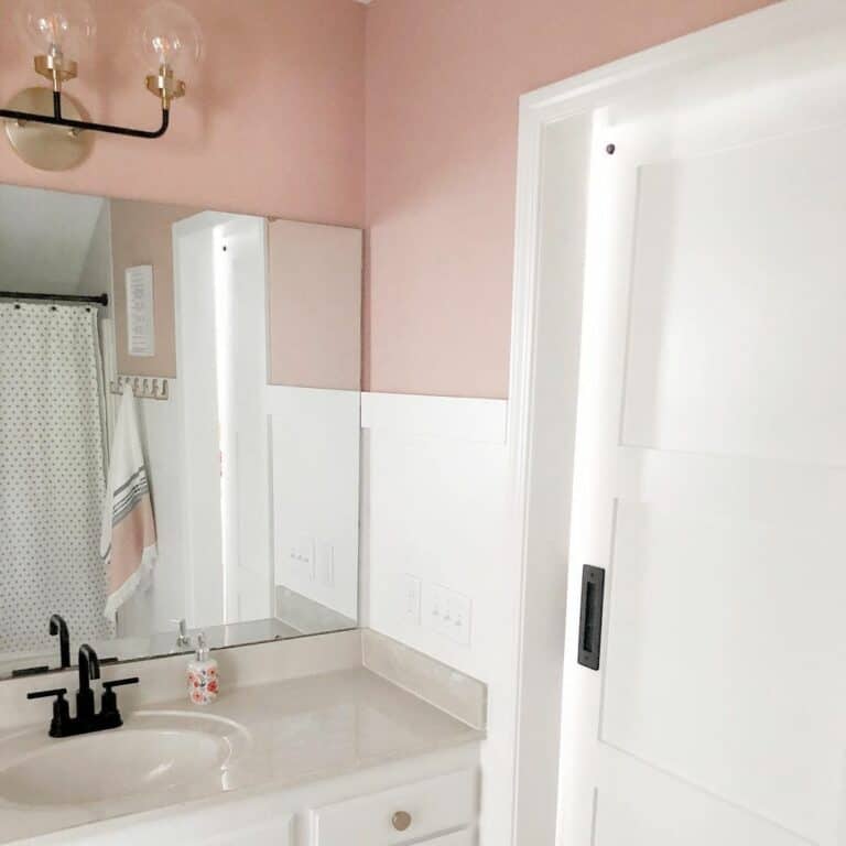 Baby Pink and White Farmhouse Bathroom