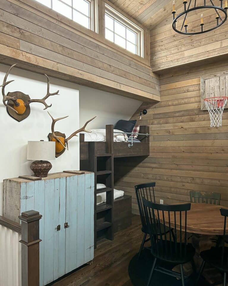 Barndominium Bedroom With Wood Plank Wall