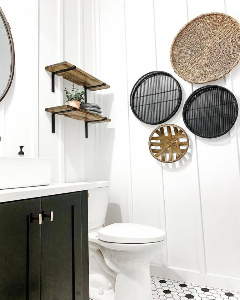 Basket Wall Décor and Contrasting Tiles