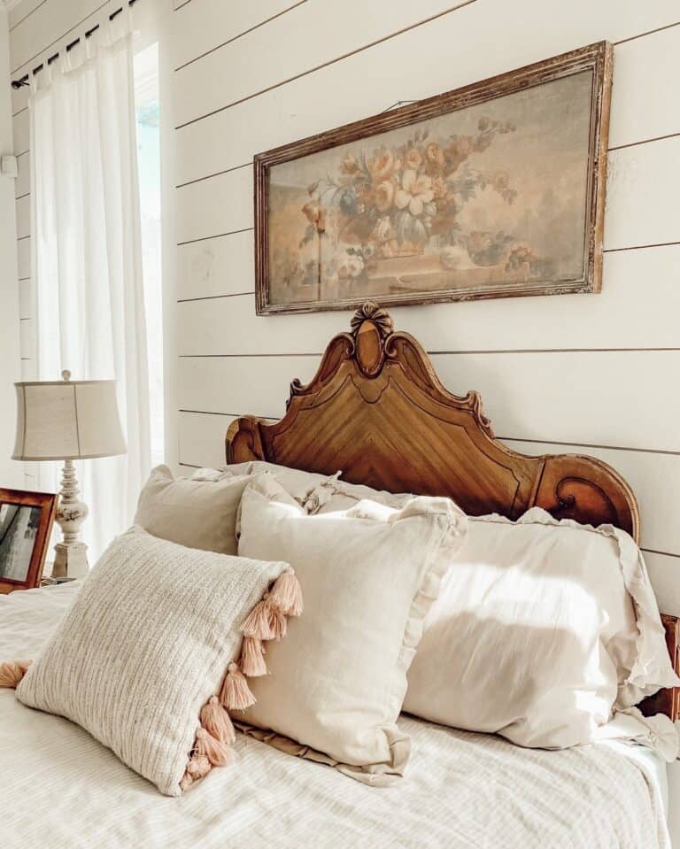 Bedroom With Rustic Wood Frame Artwork