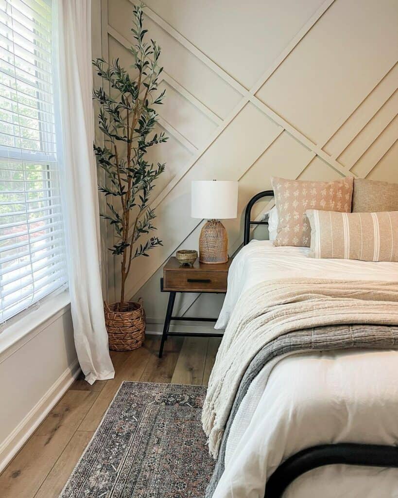 Beige Bedroom Wall With Geometric Molding