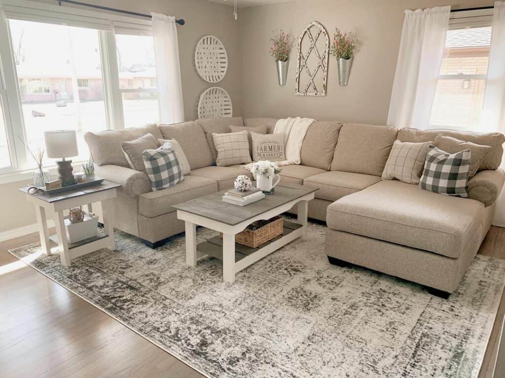 Beige Chaise Lounge Living Room Sofa