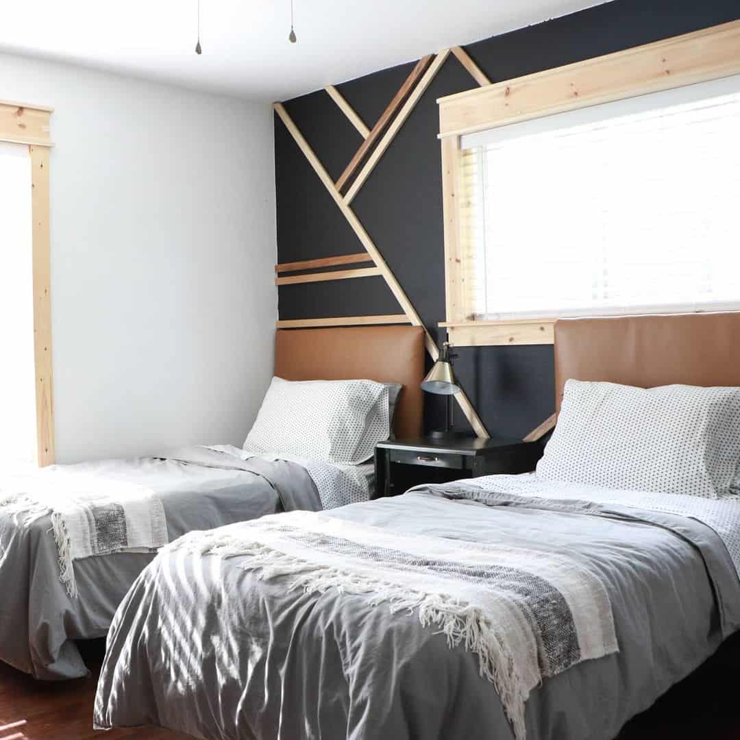 Black Accent Wall With Stained Wood Paneling - Soul & Lane