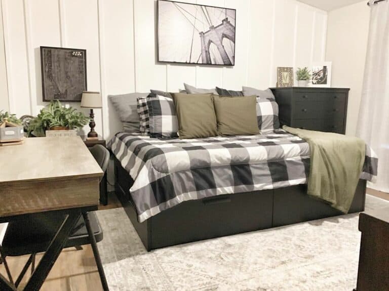 Black Bed With Storage in Teenage Boy Room