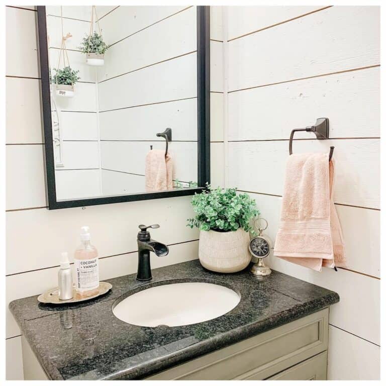 Black Granite Vanity With Rectangular Mirror