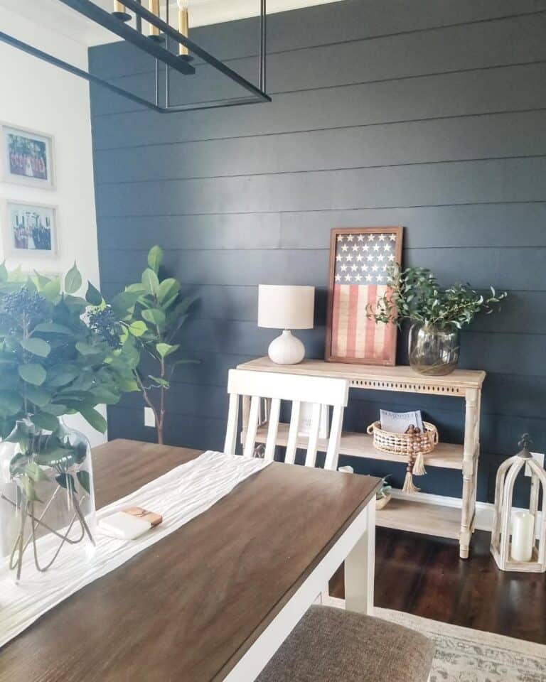 Black Shiplap Accent Wall in Farmhouse Dining Room