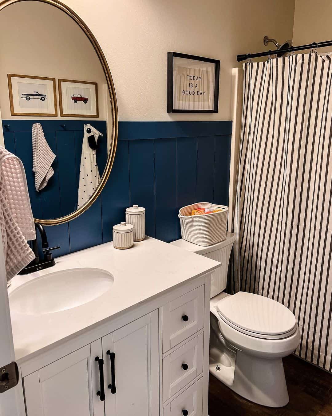 Blue Board and Batten Wall in Boys' Bathroom Soul & Lane