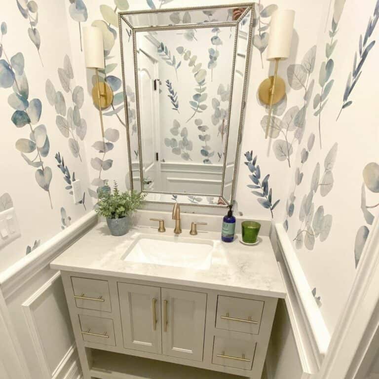 Blue Wallpaper in Powder Room