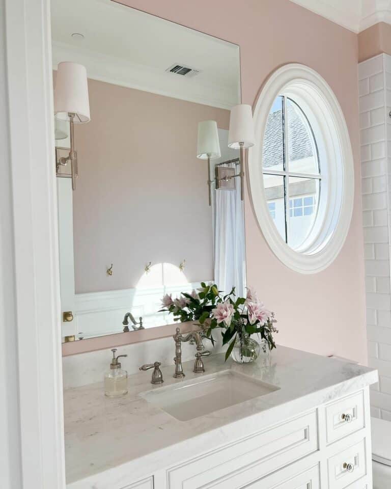 Blush Pink Walls and Custom Cabinetry