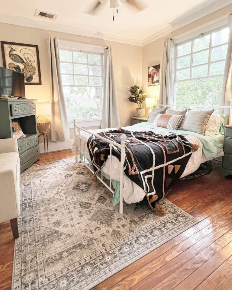 Boho Bedroom With Vintage Rug