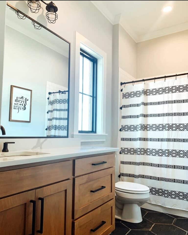 Bold Black Hexagonal Tile Bathroom