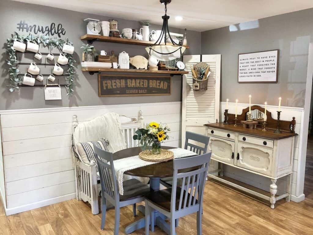 Breakfast Nook Framed by White Shiplap