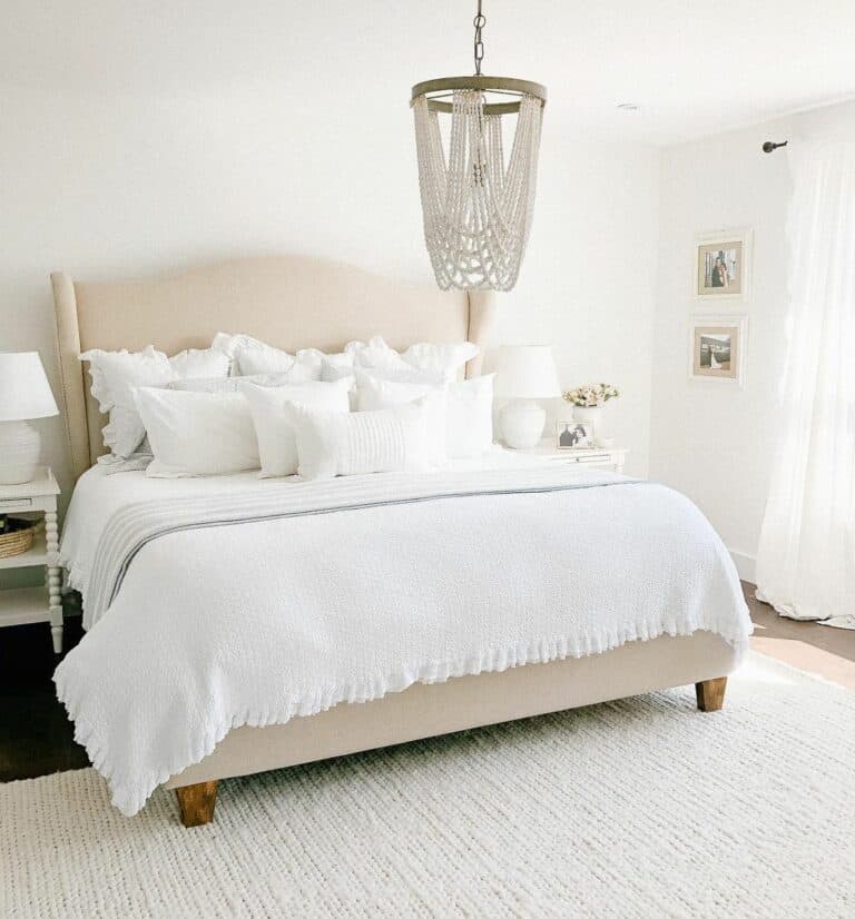 Chandelier in White and Cream Bedroom