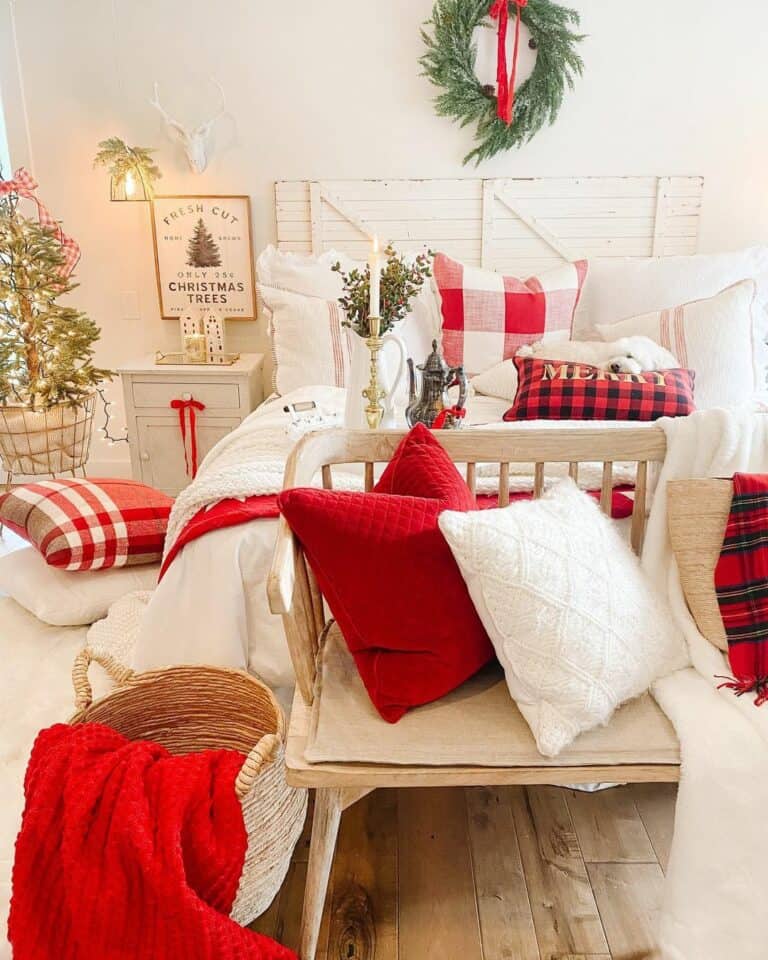 Christmas-themed Bedroom With Old Barn Door Headboard