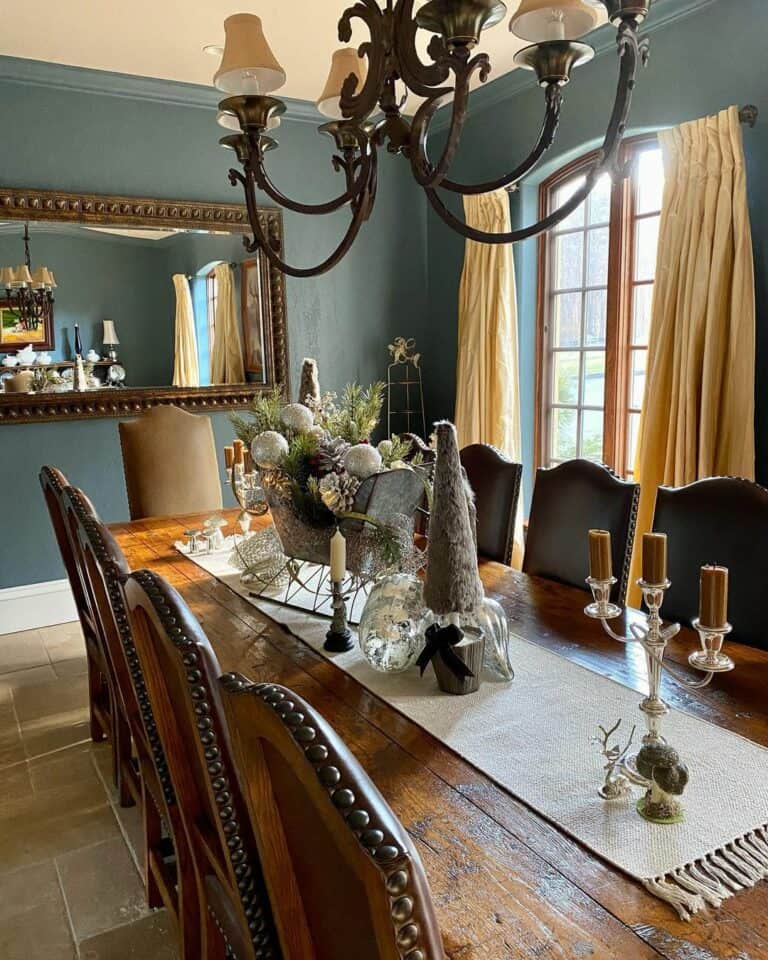 Christmas-themed Centerpiece in Elegant Dining Room