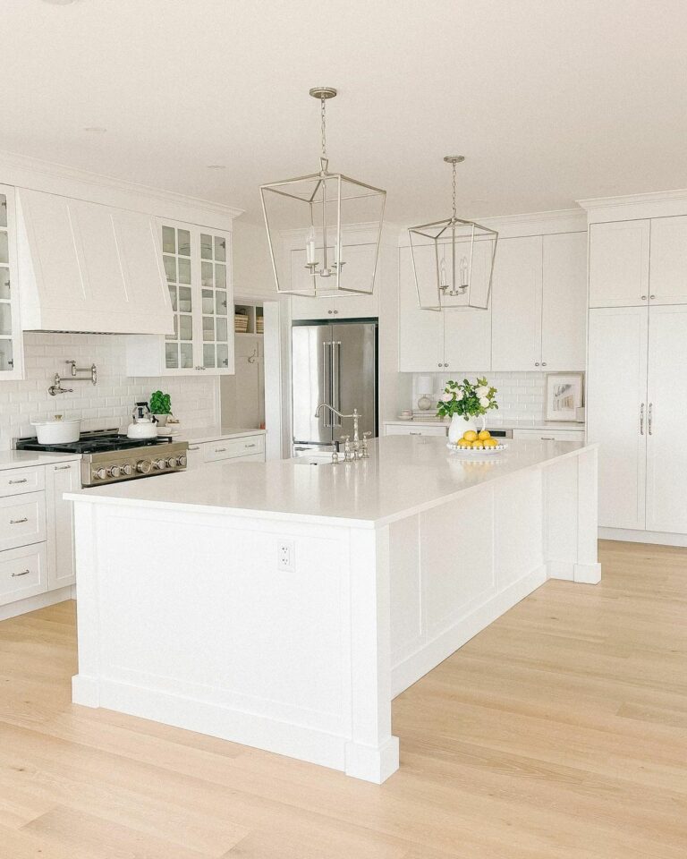 Chrome Pendants Over Spacious Island