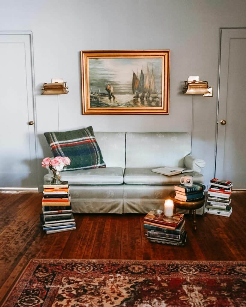 Classic Reading Room With Gray Sofa