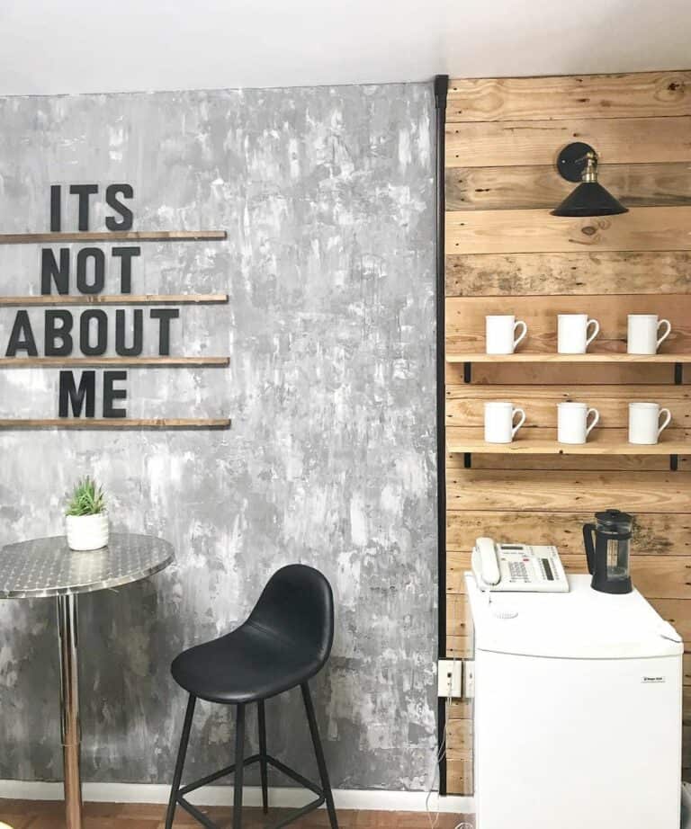 Coffee Bar Wall Design With Natural Wood Paneling