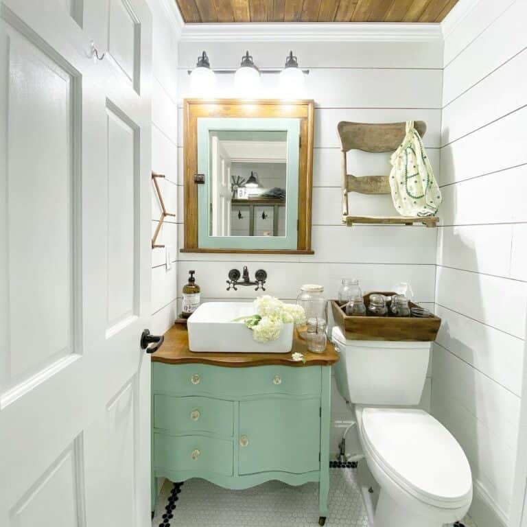 Color Adds Life To Rustic Bathroom