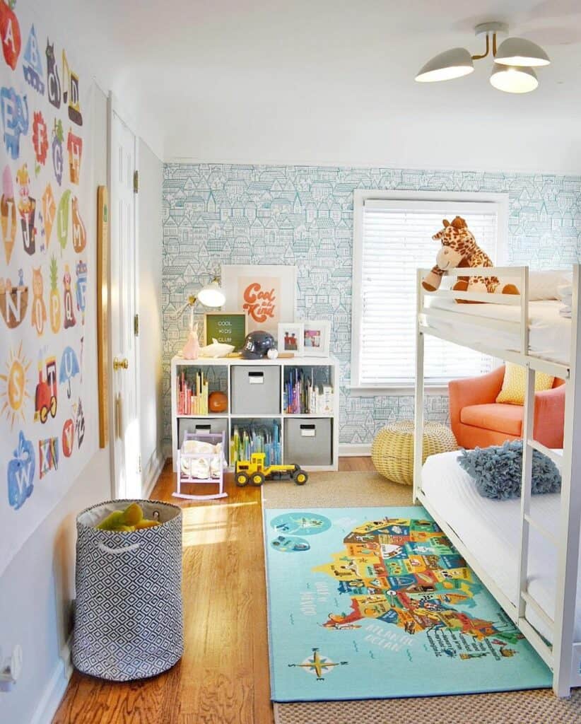 Colorful Children's Bedroom With Bunk Beds for Low Ceilings