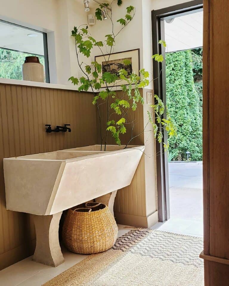 Concrete Sink in a Cozy Mudroom