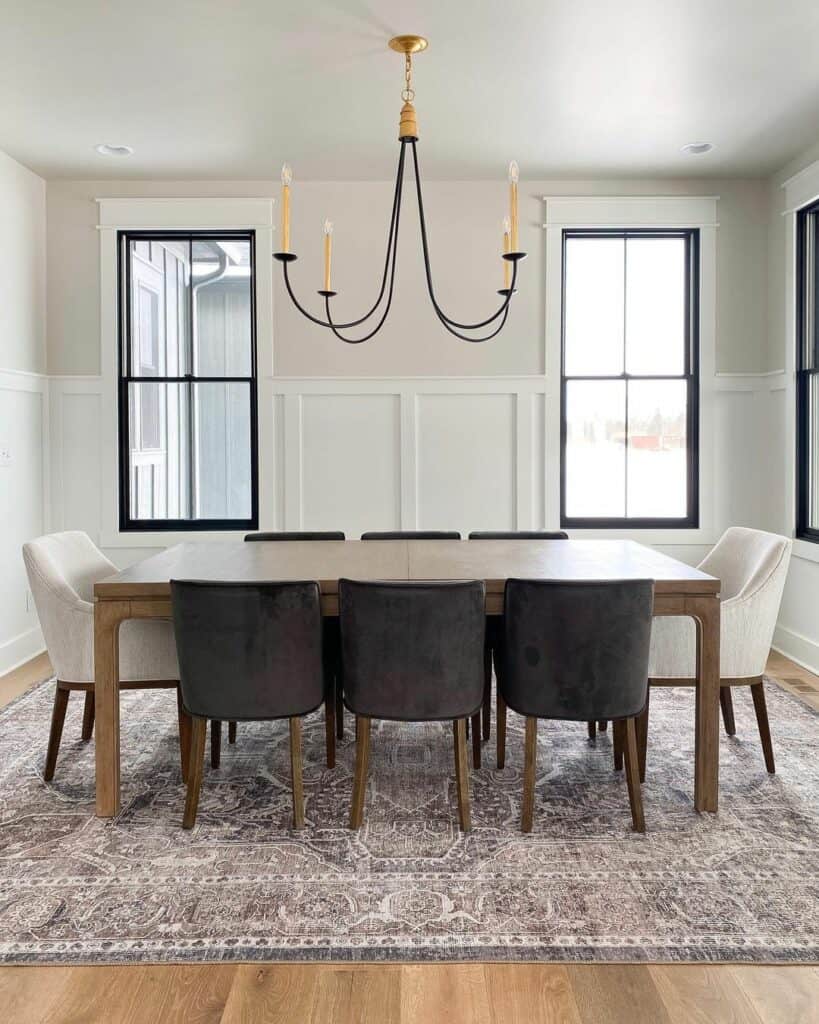 Contrasting White and Wood Dining Room