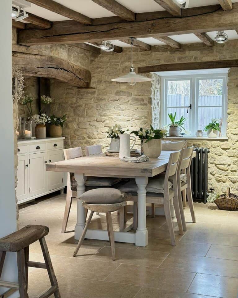 Cottage Kitchen With Stone Walls