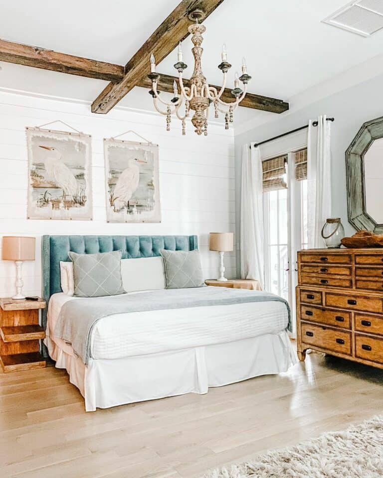 Cottage-style Bedroom With Blue Headboard