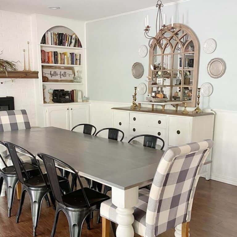 Cottage-style Dining Room With Lattice Mirror