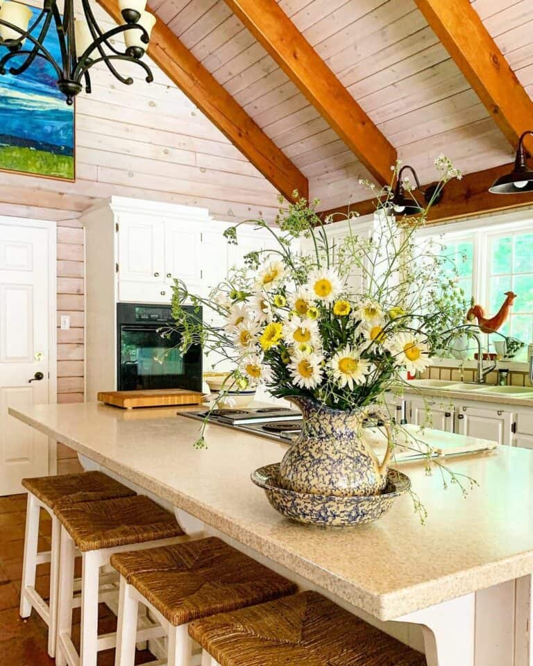 Country Farmhouse Kitchen With Vintage Chandelier