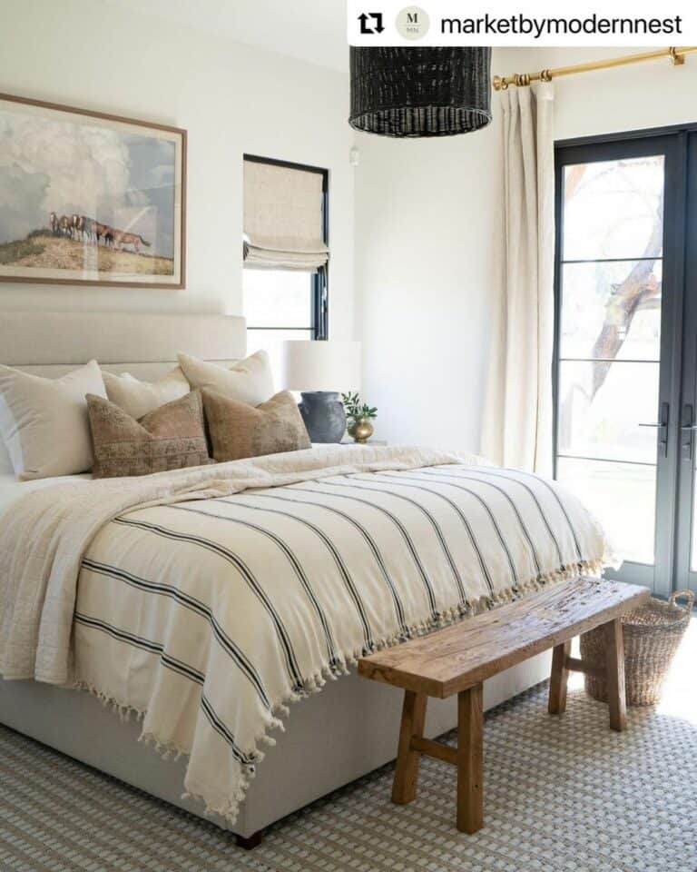 Cozy Bedroom With Wooden Bench