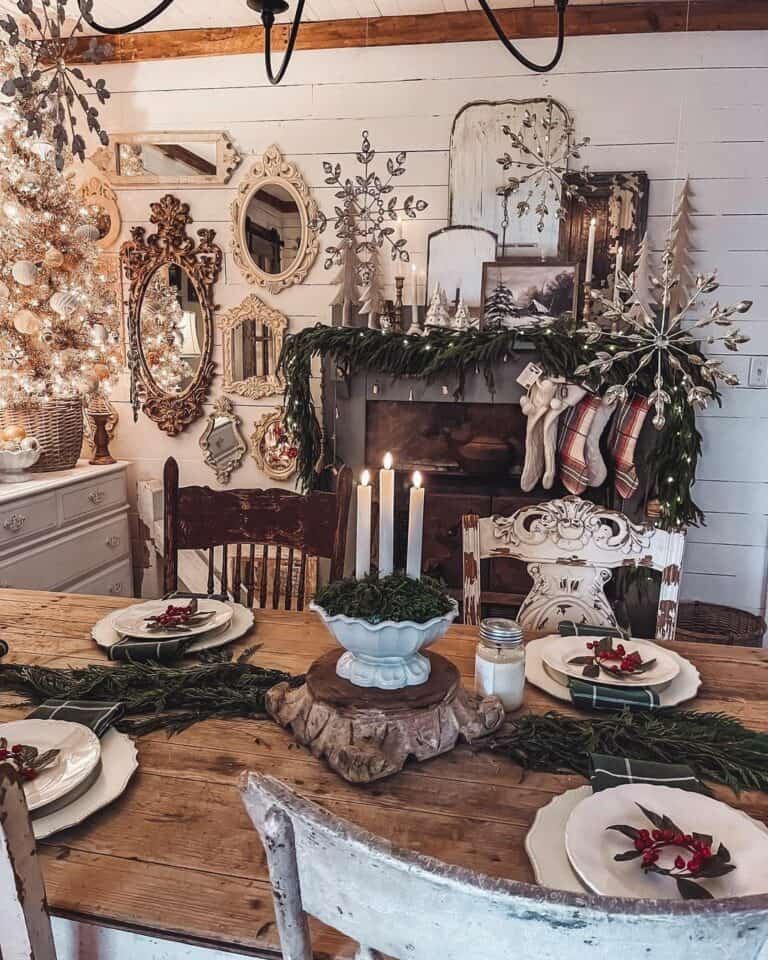 Cozy Winter Dining Space With Antique Farmhouse Accents