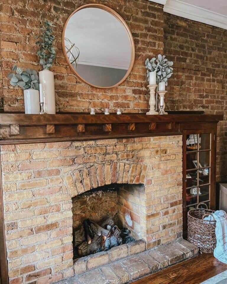 Custom Mantel Surrounds a Fireplace