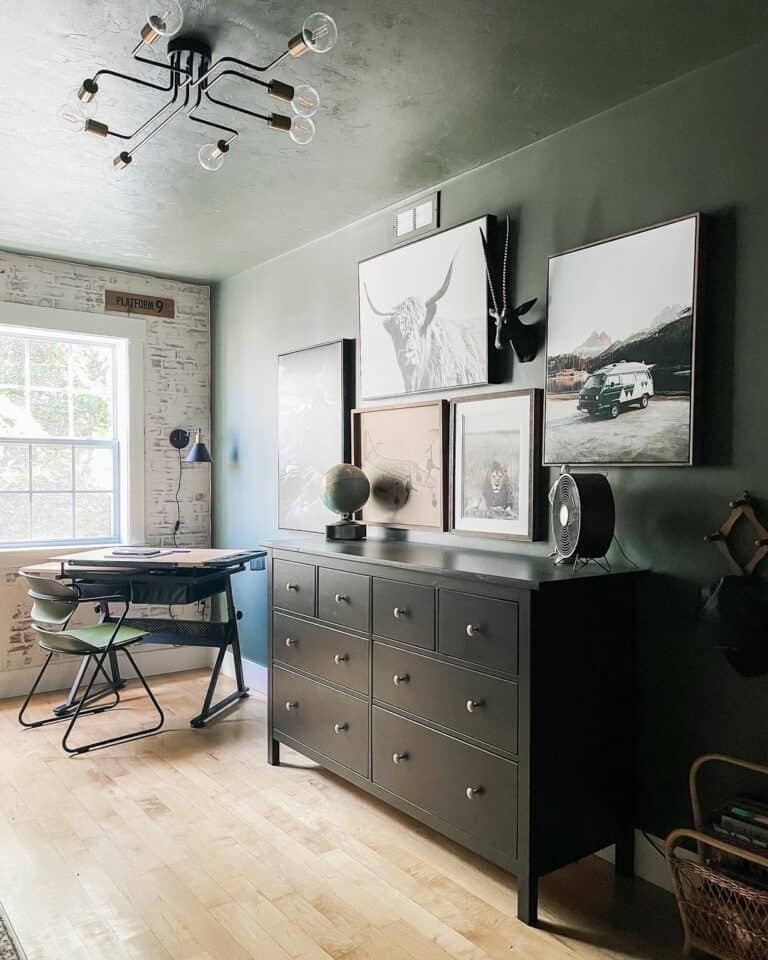 Dark Green Teen Room With Black Dresser